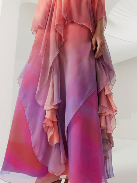 OMBRE CHIFFON MULTILAYER LOOSE-FIT DRESS