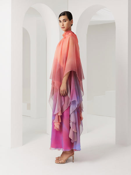 OMBRE CHIFFON MULTILAYER LOOSE-FIT DRESS