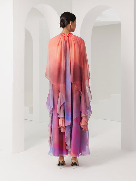 OMBRE CHIFFON MULTILAYER LOOSE-FIT DRESS