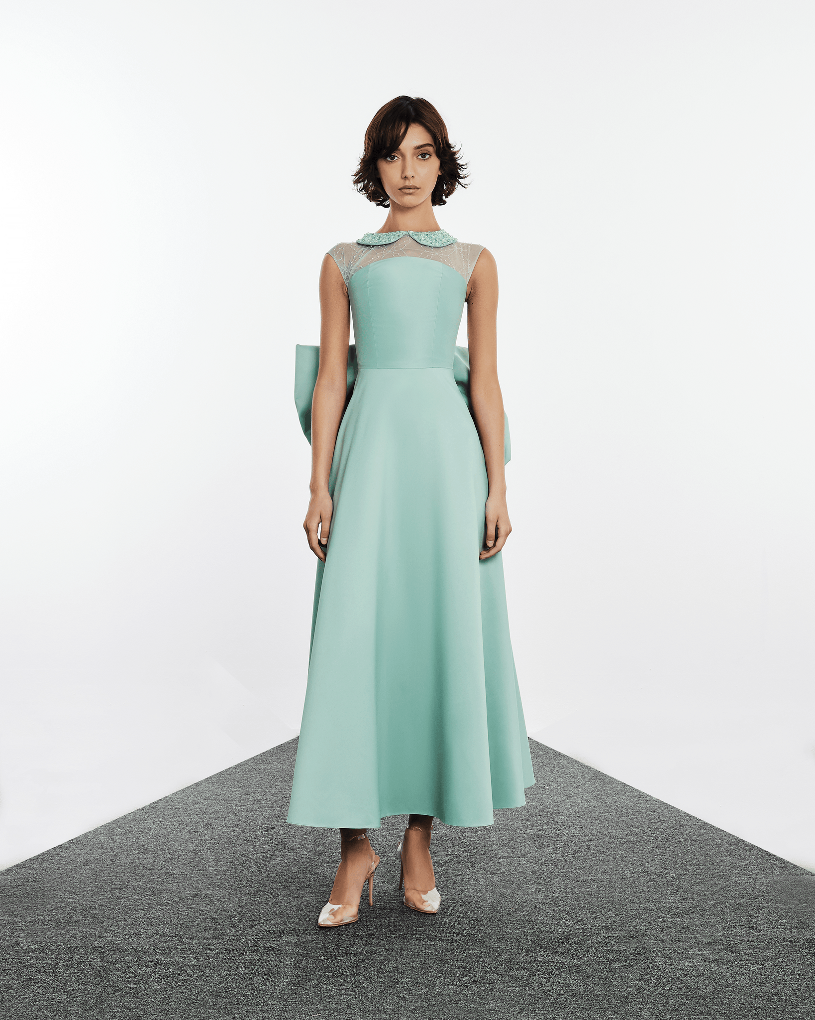 TIFFANY BLUE SATIN DRESS WITH EXAGGERATED BOW THA SEEN TIFFANY BLUE SATIN DRESS WITH EXAGGERATED BOW THA SEEN