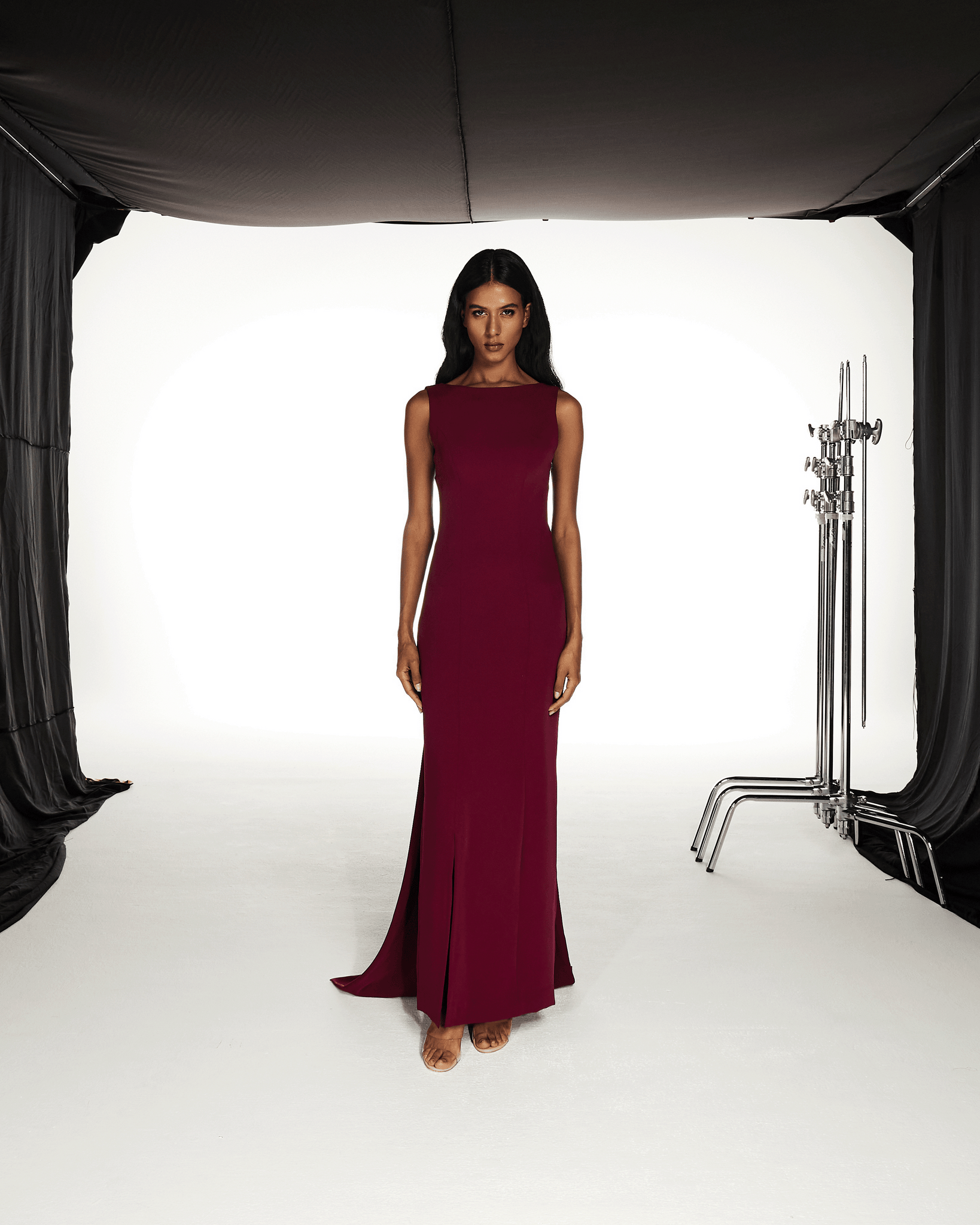 burgundy crepe dress Azazie Paris