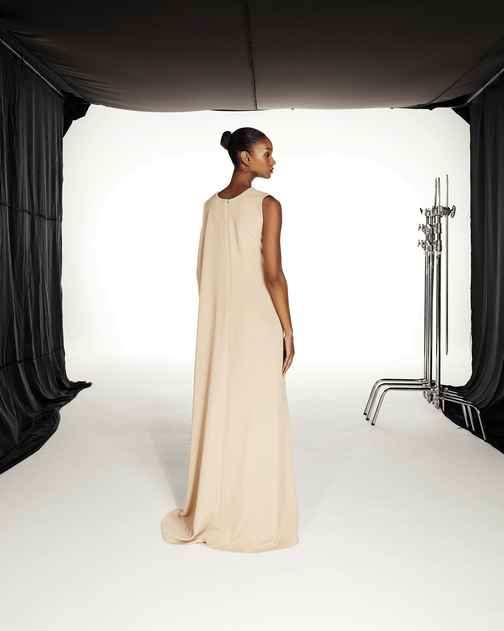 OFFWHITE AND BEIGE MULTI PANEL DRESS WITH EXTENDED SLEEVES – THA SEEN