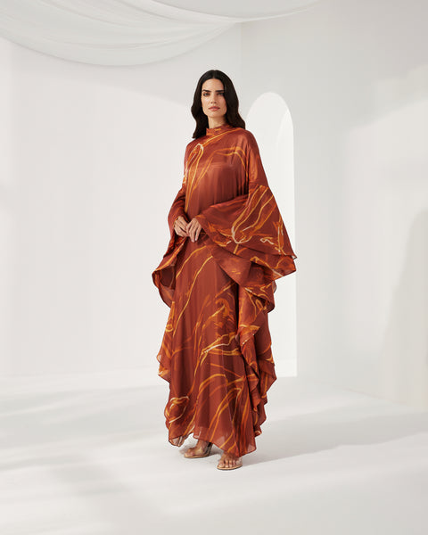 BURNT ORANGE JELLYFISH PRINTED SILK ORGANZA OVERSIZED DRESS THA SEEN BURNT ORANGE JELLYFISH PRINTED SILK ORGANZA OVERSIZED DRESS THA SEEN