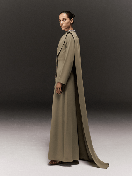 PISTACHIO SEMI FIT FULL SLEEVED DRESS WITH OVERLAY AND BEADED MULTICOLOR EMBROIDERY