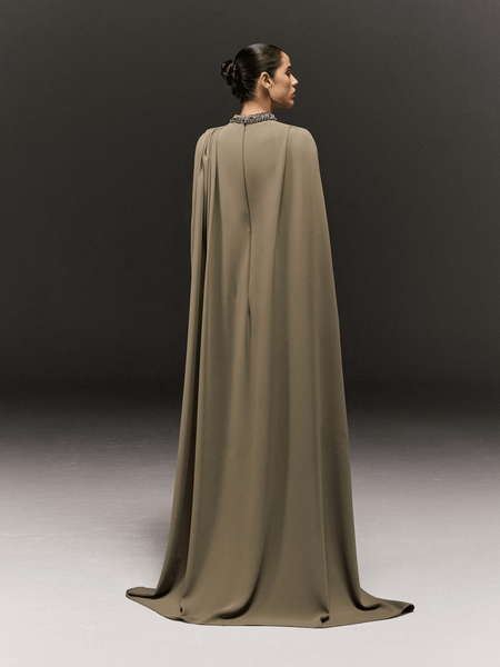 PISTACHIO SEMI FIT FULL SLEEVED DRESS WITH OVERLAY AND BEADED MULTICOLOR EMBROIDERY