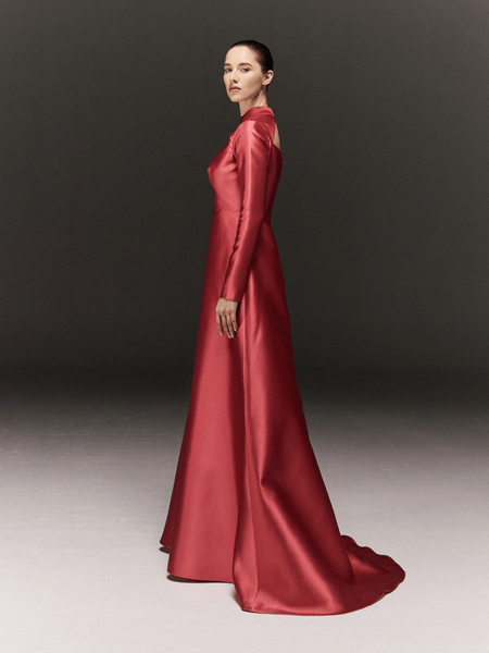 PINK SATIN RAGLAN NECK FLARED DRESS