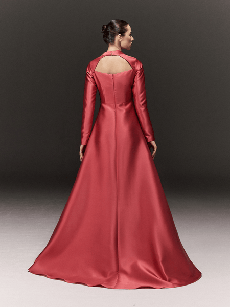 PINK SATIN RAGLAN NECK FLARED DRESS