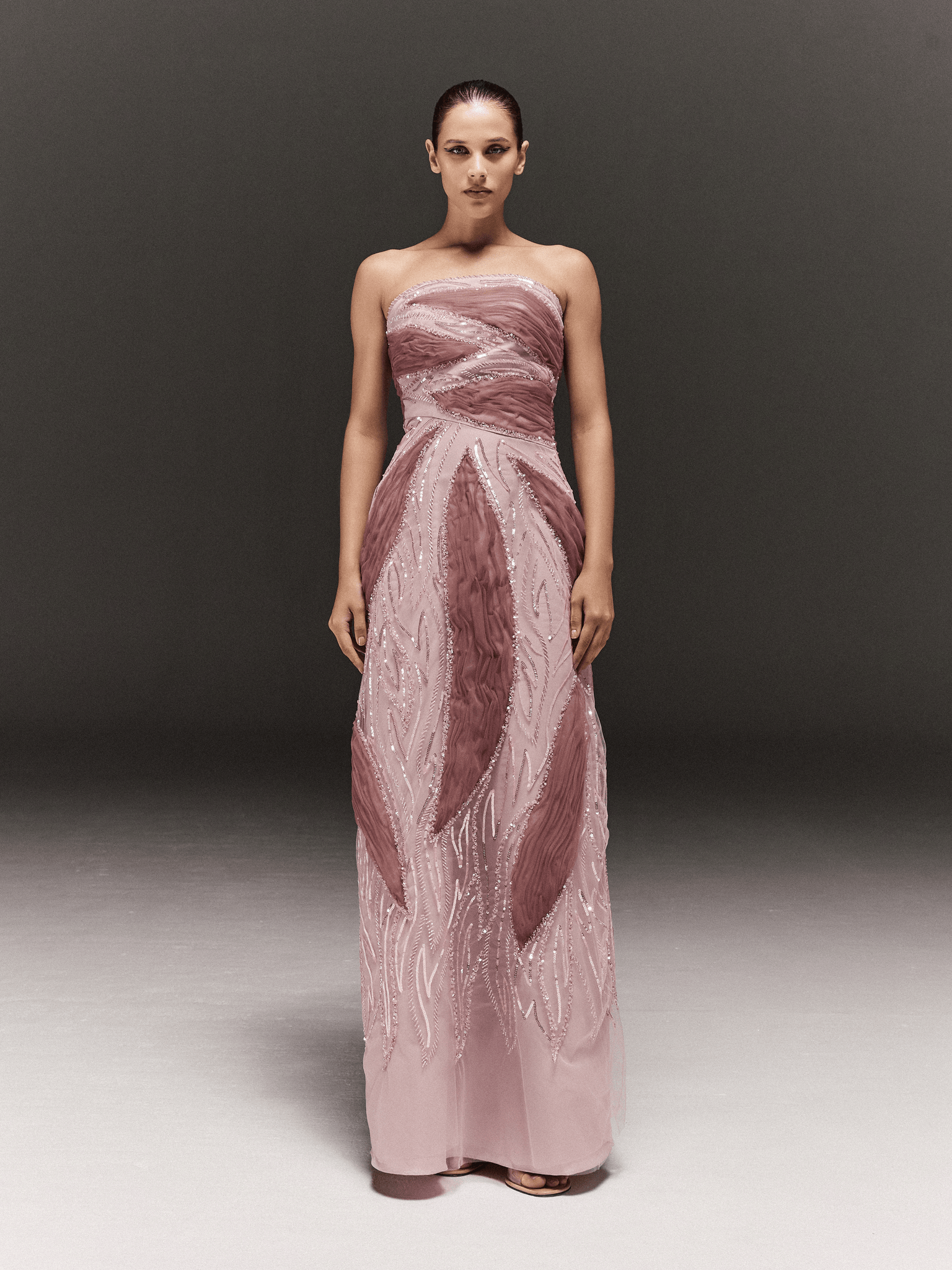 PINK BEADED EMBROIDERED PENCIL CUT TUBE DRESS