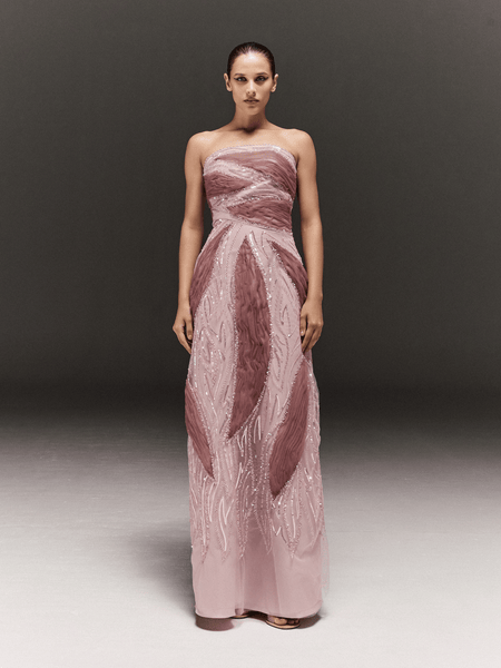 PINK BEADED EMBROIDERED PENCIL CUT TUBE DRESS