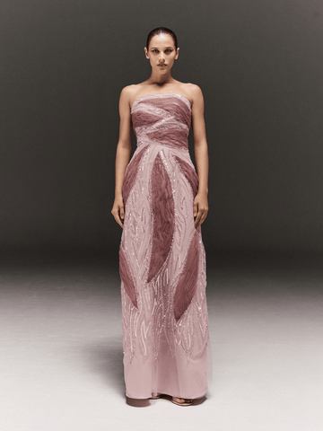 PINK BEADED EMBROIDERED PENCIL CUT TUBE DRESS