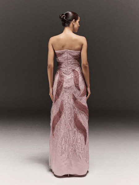 PINK BEADED EMBROIDERED PENCIL CUT TUBE DRESS