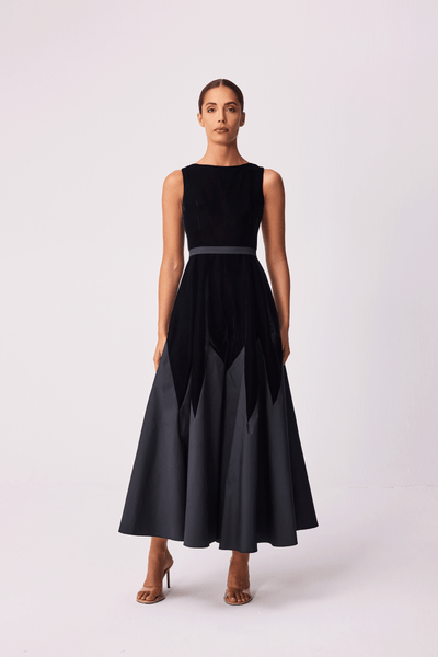BLACK VELVET AND TAFFETA ABAYA AND JUMPSUIT SET WITH PLAIN BELT
