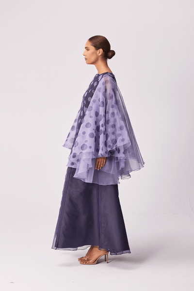 GREY POLKA DOT EXAGGERATED SLEEVE SEMI-FIT DRESS