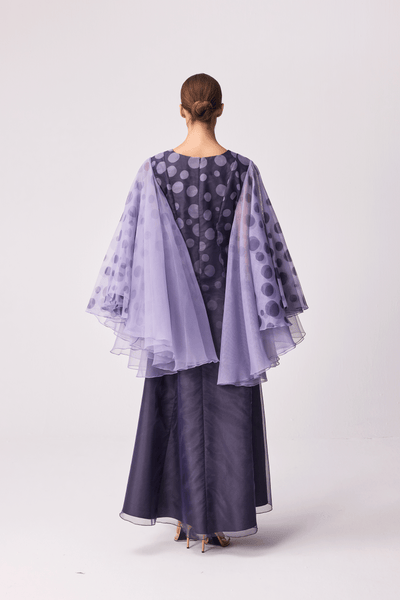 GREY POLKA DOT EXAGGERATED SLEEVE SEMI-FIT DRESS