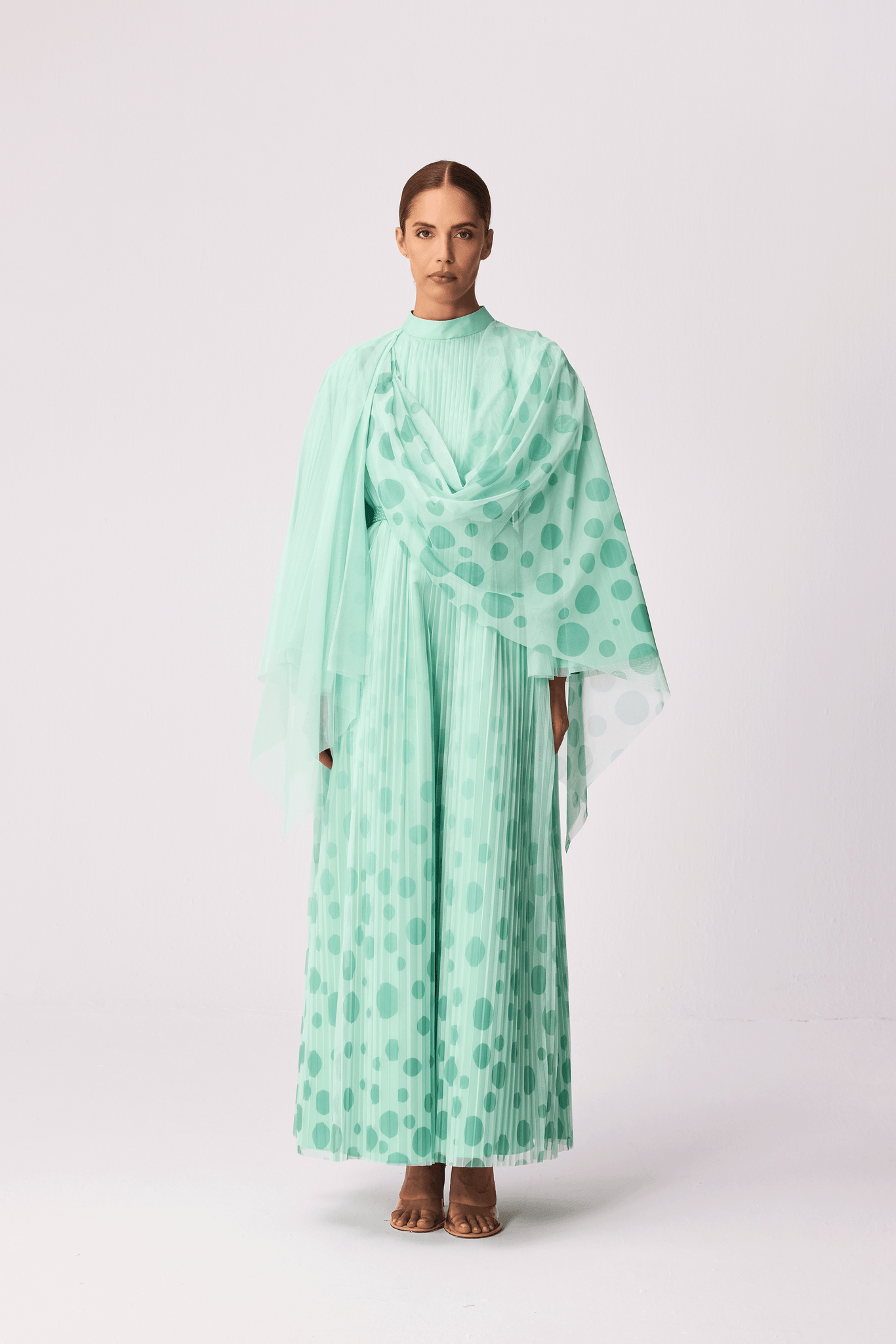 mint green polka dot dress SOFT TULLE OVERLAY DRAPED LOOSE-FIT – THA SEEN Wrap dress