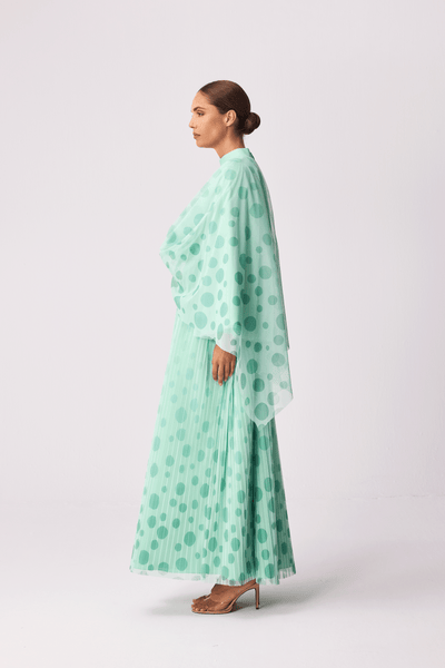 MINT GREEN POLKA DOT SOFT TULLE OVERLAY DRAPED LOOSE-FIT DRESS