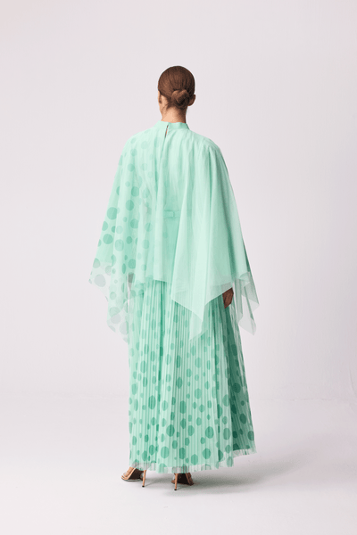 MINT GREEN POLKA DOT SOFT TULLE OVERLAY DRAPED LOOSE-FIT DRESS