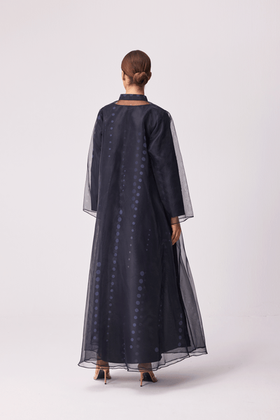 CHARCOAL POLKA DOT ORGANZA ABAYA AND FULL SLEEVED INNER