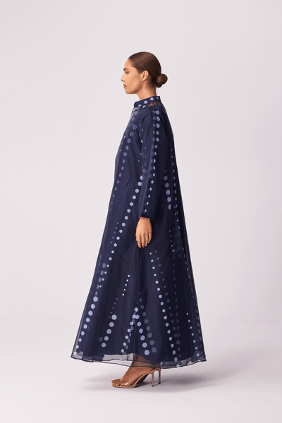 CHARCOAL POLKA DOT ORGANZA ABAYA AND FULL SLEEVED INNER