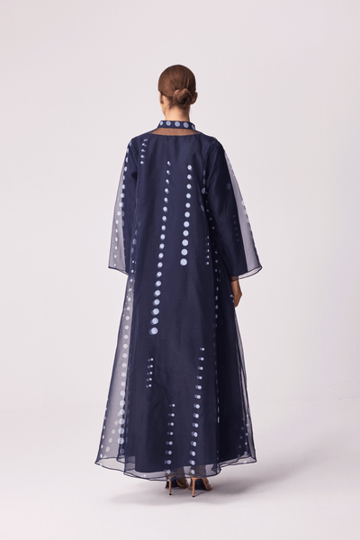 CHARCOAL POLKA DOT ORGANZA ABAYA AND FULL SLEEVED INNER