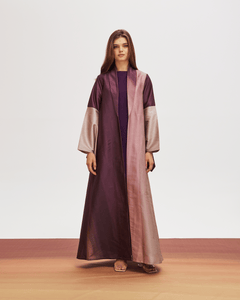 PURPLE OMBRE PRINTED RAW SILK ABAYA WITH CREPE INNER DRESS