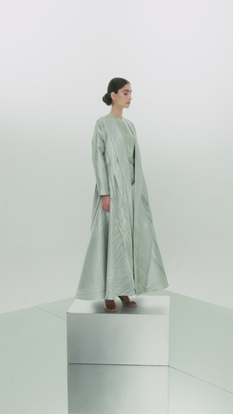 LIGHT GREEN PRINTED OVERSIZED ABAYA WITH INNER JUMPSUIT AND EMBROIDERED BELT