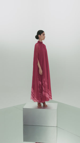 PINK PRINTED AND PLEATED LOOSE-FIT DRESS WITH TAFFETA INNER