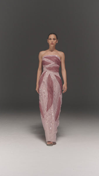 PINK BEADED EMBROIDERED PENCIL CUT TUBE DRESS