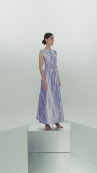 LIGHT BLUE PRINTED OVERSIZED ABAYA WITH INNER DRESS AND EMBROIDERED BELT
