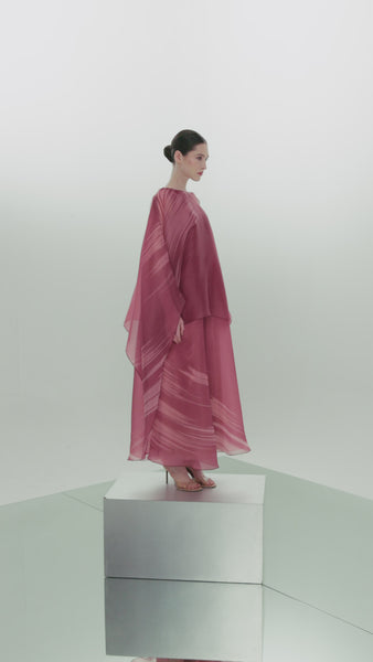 PINK ASYMMETRIC ORGANZA LAYERED LOOSE FIT PRINTED DRESS