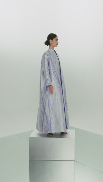 LIGHT BLUE PRINTED OVERSIZED ABAYA WITH INNER DRESS AND EMBROIDERED BELT