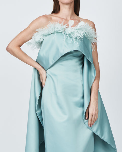 SATIN SILK TUBE DRESS WITH FEATHER DETAILS