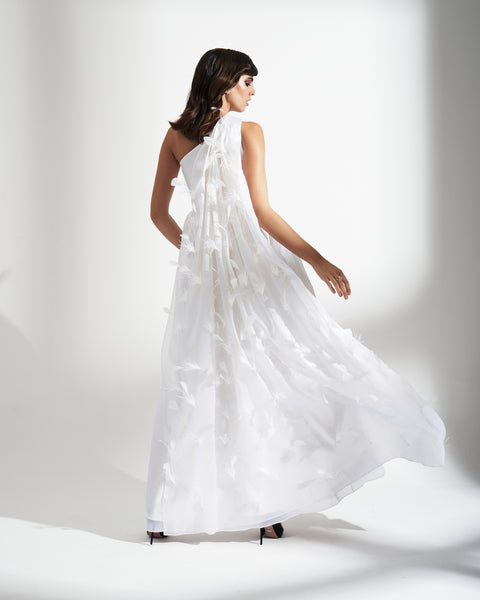 FEATHERED DRESS IN ORGANZA