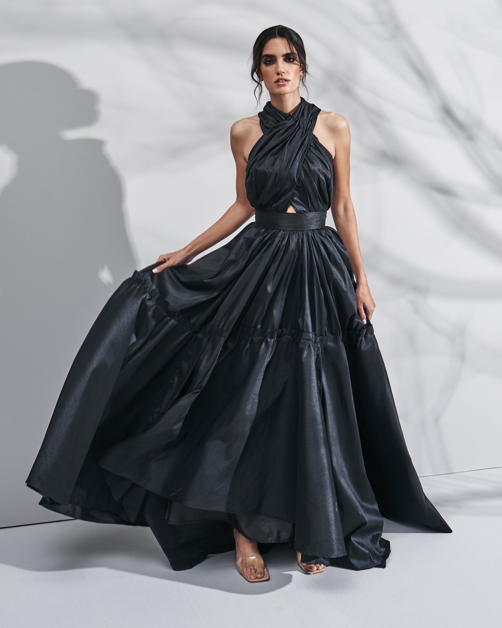 CROSS NECK INDIAN SILK DRESS WITH OPTIONAL ABAYA