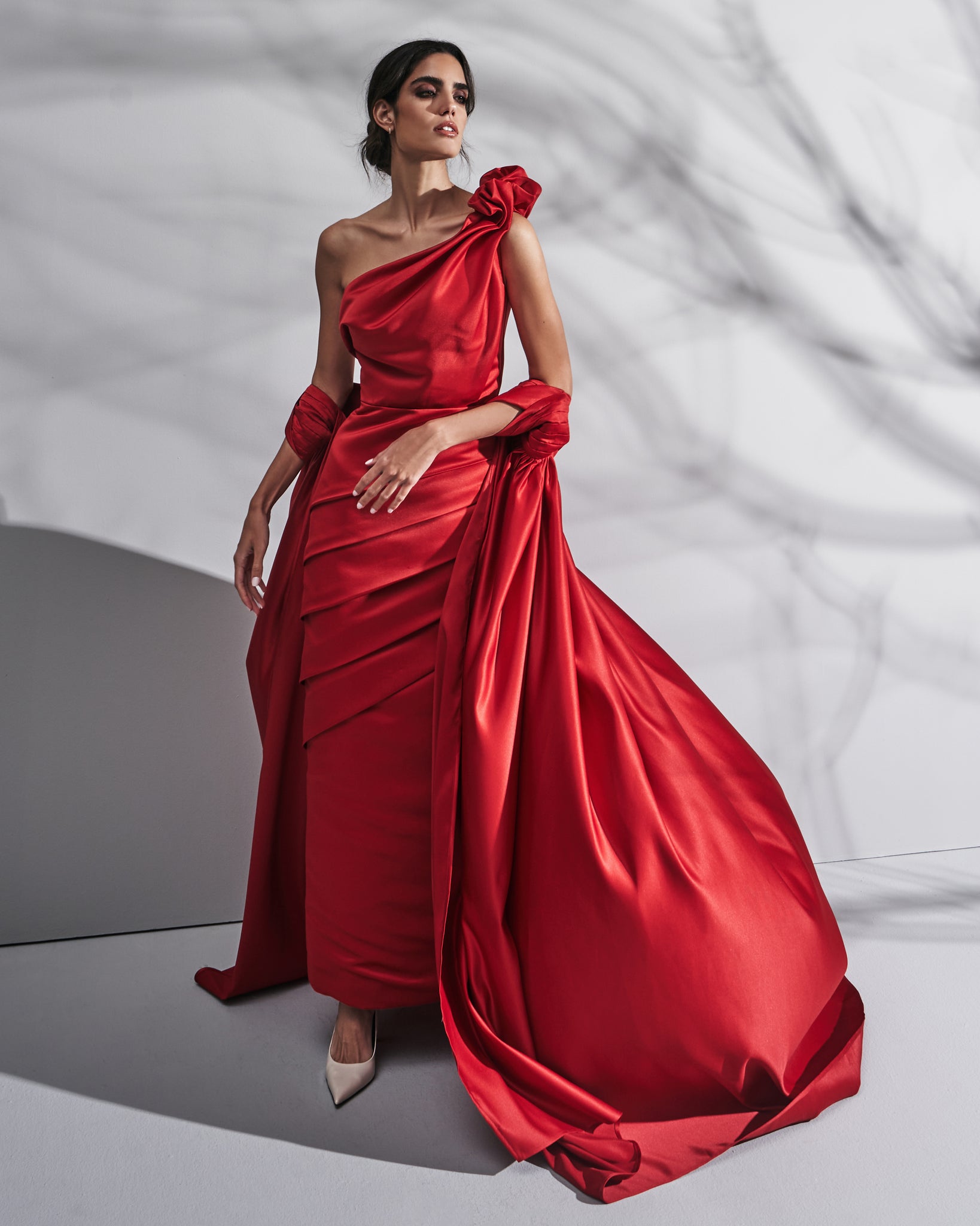 satin dress with shrug SATIN ONE SHOULDER DRESS WITH SHRUG THA SEEN