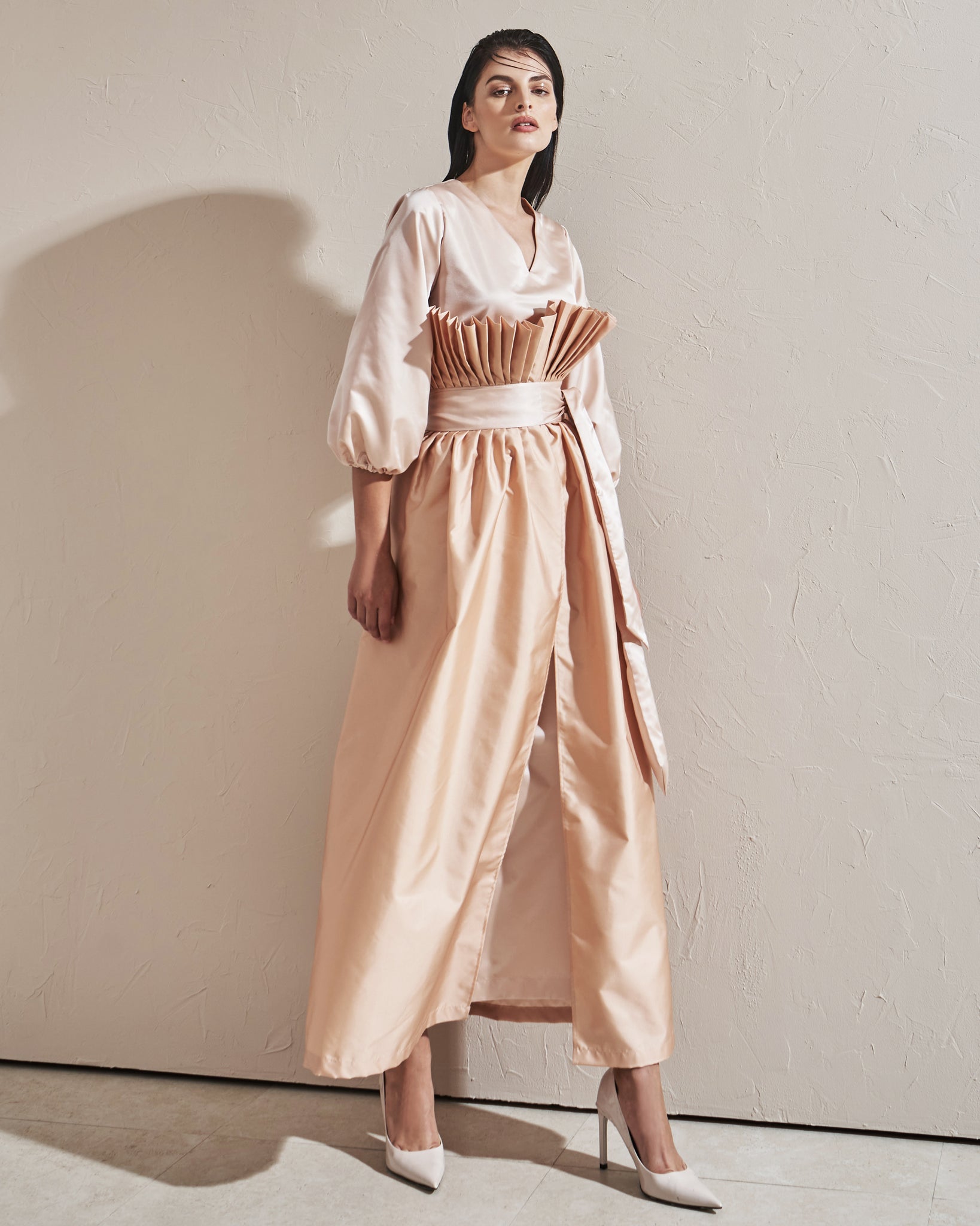 silk layered dress PLEATED TAFFETA SILK LAYERED DRESS – THA SEEN