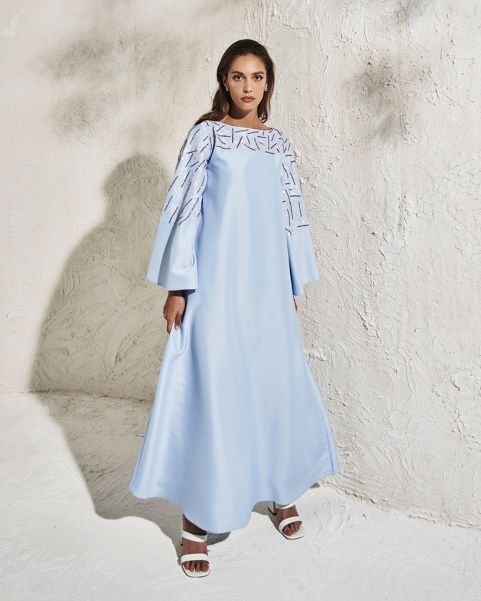 satin dress with embroidery One Strap Ball Gown Midi Satin Dress Lace Embroidery