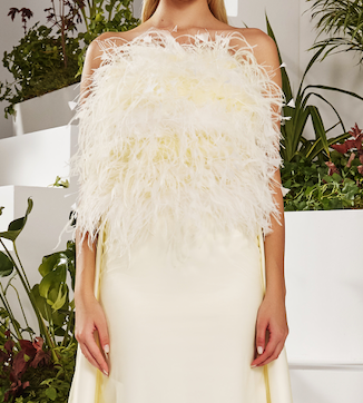 FEATHERED TUBE DRESS WITH TRAIL