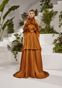 PLEATED TAFFETA DOUBLE LAYERED GOWN