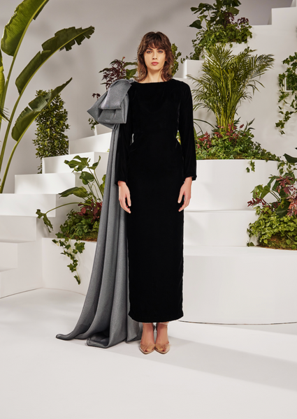 fitted velvet dress Off The Shoulder Fitted Velvet Gown By Cinderella