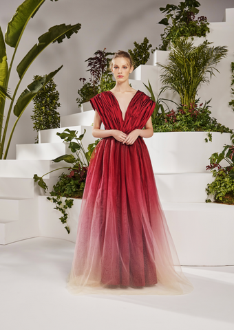 OMBRE TULLE AND TAFFETA FLARED DRESS