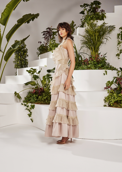 layered pleated dress T139022 LAYERED SLEEVE PLEATED DRESS N by Nancy