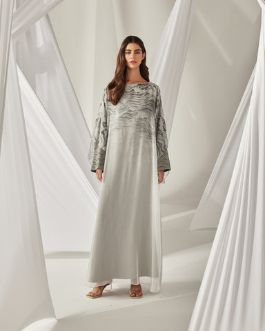 GREEN EMBROIDERED SLEEVE PRINTED THOUB