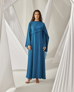 BLUE ASYMMETRIC TASSEL OVERLAY DRESS