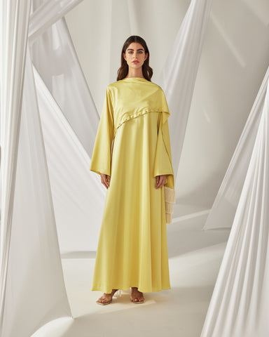 YELLOW ASYMMETRIC TASSEL OVERLAY DRESS