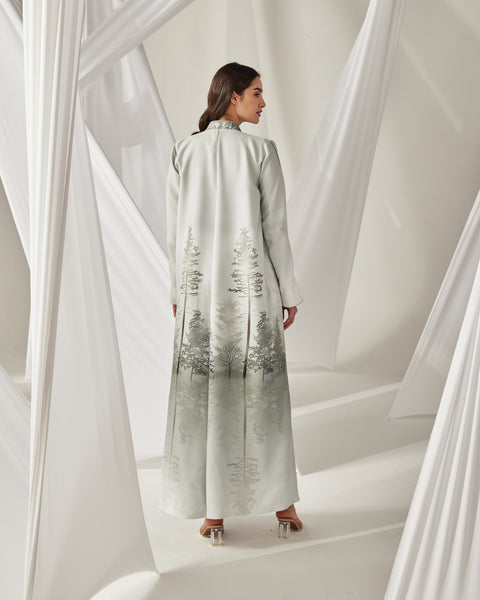 GREY PRINTED STRETCH CREPE ABAYA WITH CREPE JUMPSUIT
