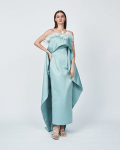 SATIN SILK TUBE DRESS WITH FEATHER DETAILS